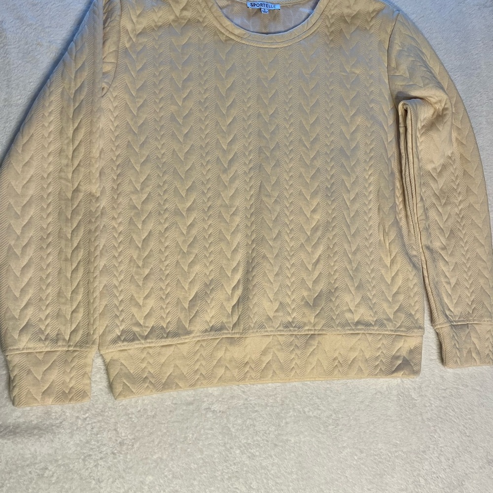 Sportelle Cream Chevron Cable-Knit Crew Sweater